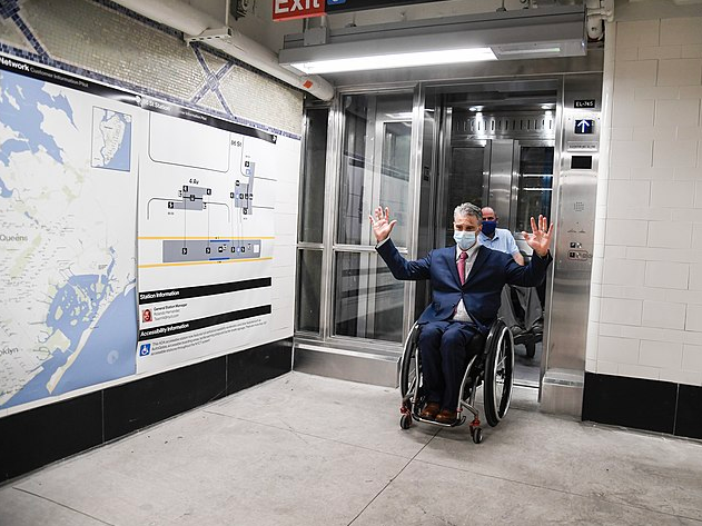 wheelchair coming out the elevator
